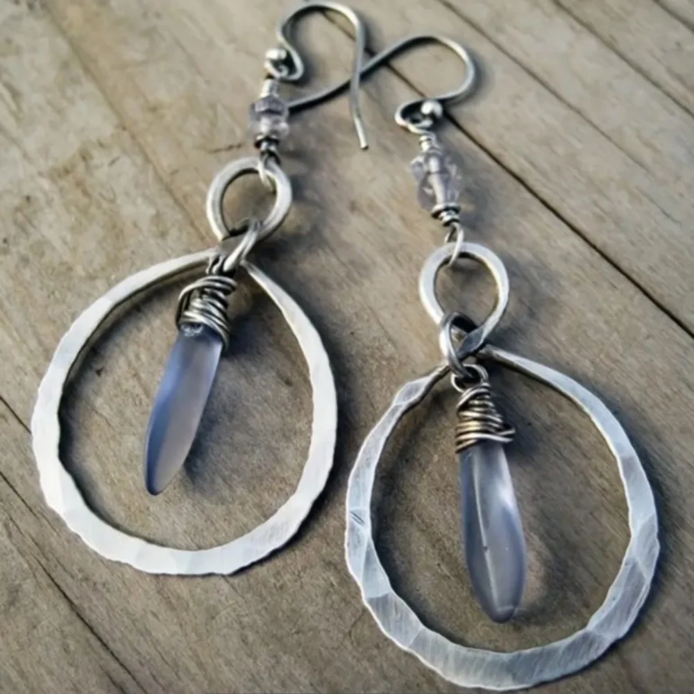NWT! Hammered Silver Tone Metal Bohemian Pierced Dangle Earrings!